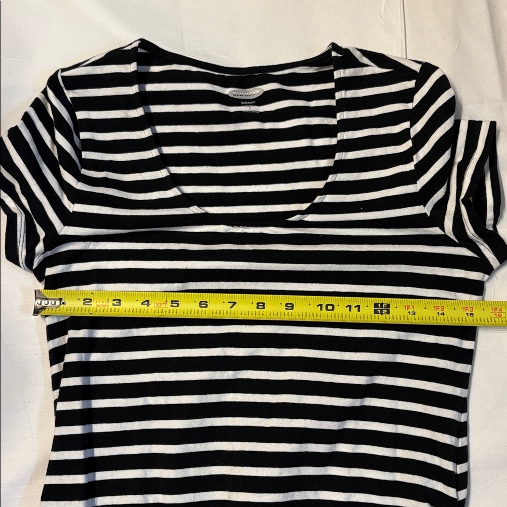 Old Navy Black and White Striped Fitted Maternity Dress. - Picture 6 of 7